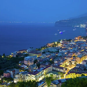 Panoramic view of Sorrento at night, Sorrento, Amalfi Coast, UNESCO World Heritage Site