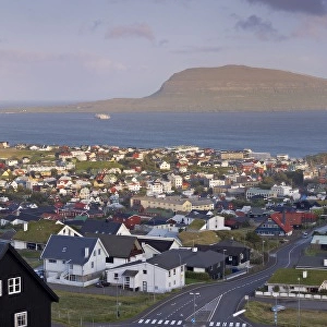 Panoramic view of Torshavn and harbour (Nolsoy in the distance), capital of the Faroe Islands