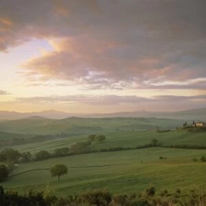Panoramic view of Val d Orcia at dawn