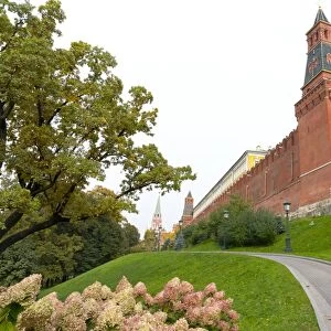 Path outside the walls of the Kremlinin in Alexandrovsky Gardens, Moscow, Russia, Europe