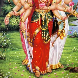 Picture of Hindu goddesses Parvati, Lakshmi and Saraswati, India, Asia