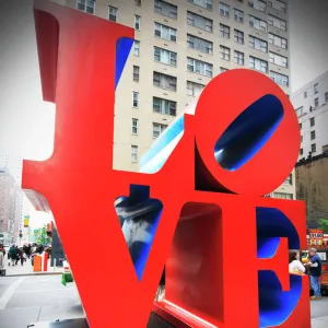 The pop art Love sculpture by Robert Indiana, Sixth Avenue, Manhattan, New York City