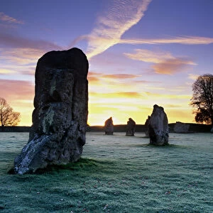 Prehistoric stone circle in frost, Avebury, UNESCO World Heritage Site, Wiltshire, England, United Kingdom, Europe