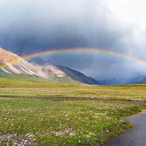 Rainbow over Naryn Gorge, Naryn Region, Kyrgyzstan, Central Asia, Asia