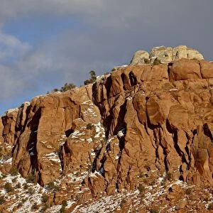 Red rock cliff with snow, Carson National Forest, New Mexico, United States of America