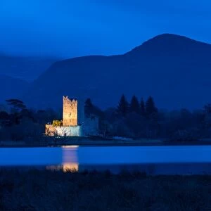 Ross Castle at dusk, Killarney National Park, County Kerry, Munster, Republic of Ireland