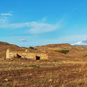Rural landscape surrounding the volcano Mount Etna covered with snow in autumn, Etna Park, Catania province, Sicily, Italy, Mediterranean, Europe