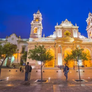 Salta Cathedral at night, 9 de Julio central square, Salta, Salta Province, North Argentina