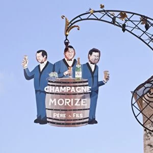 A sign in the village of Les Riceys for Morize Pere et Fils Champagne, Aube, Champagne-Ardennes, France, Europe