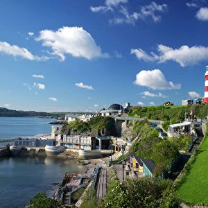 Smeatons Tower on The Hoe overlooks The Sound, Plymouth, Devon, England, United Kingdom