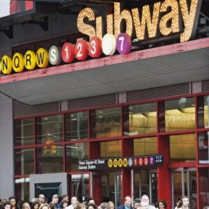 Subway sign in Times Square, Manhattan, New York City, New York, United States of America