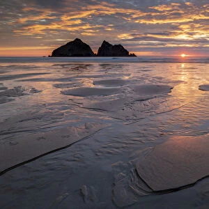 Sunset over Holywell Bay on the North Cornish coast, Cornwall, England, United Kingdom
