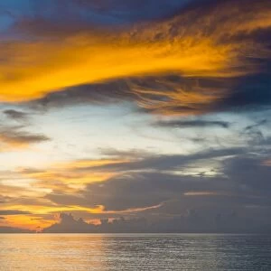 Sunset over the lagoon of Funafuti, Tuvalu, South Pacific