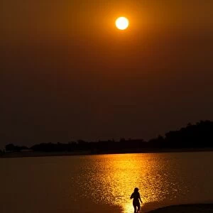 Sunset over the Tapajos river, Amazon, Alter do Chao, Para, Brazil, South America