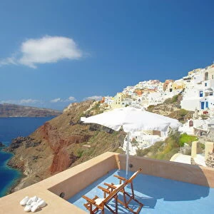 Terrace in Oia, Santorini, Cyclades, Greek Islands, Greece, Europe