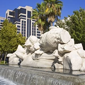 Time to Cast Away Stones, fountain sculpture by Stephen Kaltenbach outside the Sacramento Convention Center, Sacramento, California, United States of America