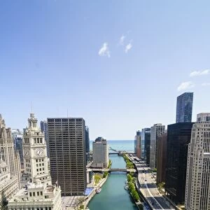 Towers along the Chicago River towards Lake Michigan, Chicago, Illinois, United States of America