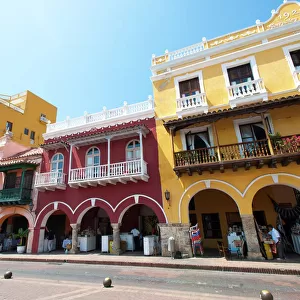 Traditional houses in the colorful old town of Cartagena, Colombia, South America
