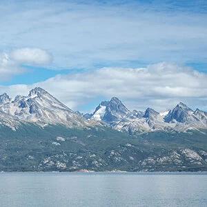 View of the Andes Mountains and Notofagus forest in Lago Acigami, Tierra del Fuego, Argentina