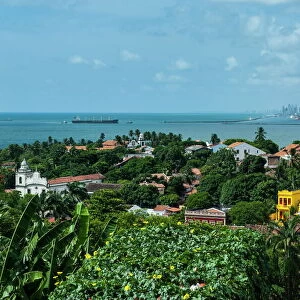 View over the colonial town of Olinda, UNESCO World Heritage Site, with Recife in the background, Pernambuco, Brazil, South America