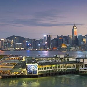 View of Star Ferry Terminal and Hong Kong Island skyline, Hong Kong, China, Asia