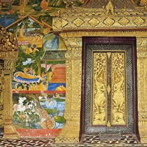 Wall painting of the life of Buddha, Ban Xieng Muan, Luang Prabang, Laos, Indochina, Southeast Asia