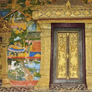 Wall painting of the life of Buddha, Ban Xieng Muan, Luang Prabang, Laos, Indochina, Southeast Asia