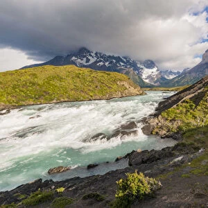 Waterfall at Lake Pehoe, Torres Del Paine National Park, Patagonia, Chile, South America