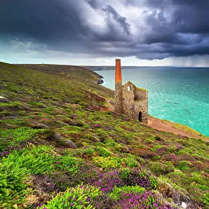 Wheal Coates with a thunderstorm, UNESCO World Heritage Site, St. Agnes, Cornwall, England, United Kingdom, Europe