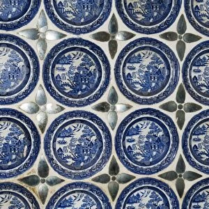 Willow pattern plates embedded in the walls of the Juna Mahal Fort