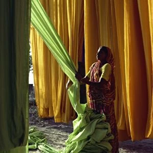 Woman working with textiles