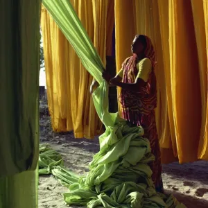 Woman working with textiles