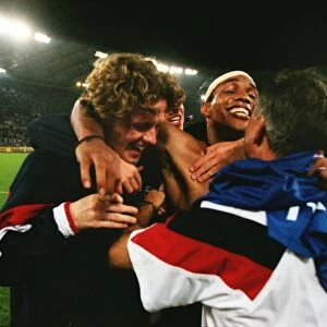 Englands Paul Ince and Steve McManaman celebrate qualification to the 1998 World Cup