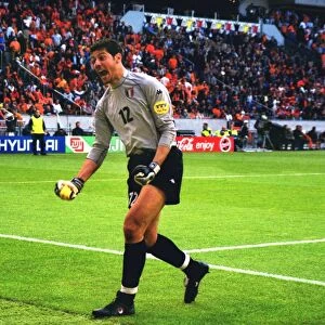 Italy Goalkeeper Francesco Toldo celebrates during the penalty shoot-out victory against Holland at Euro 2000