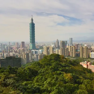 General city skyline view with the Taipei 101 skyscraper, Taipei, Taiwan