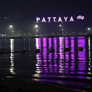 Illuminated City sign on the seafront in Pattaya, Thailand