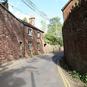 Country lane in English village, Bishops Lydeard, Somerset, UK