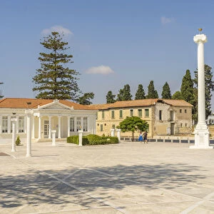 28th of October Column and the Paphos Municipal Library in 28th of October Square, Paphos