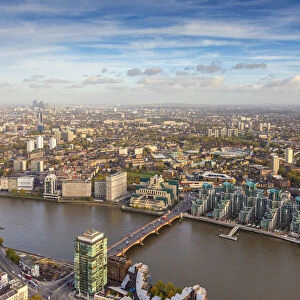 Aerial view from helicopter, MI6 building, St. Georges Wharf and Vauxhall, London