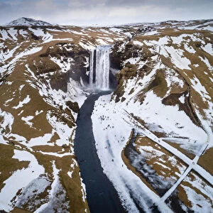 Aerial view of Skogafoss, Southern Iceland