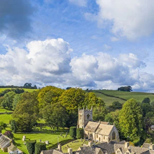 Aerial view over the village of Upper Slaughter in the Cotswolds, Gloustershire, England