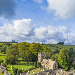 Aerial view over the village of Upper Slaughter in the Cotswolds, Gloustershire, England