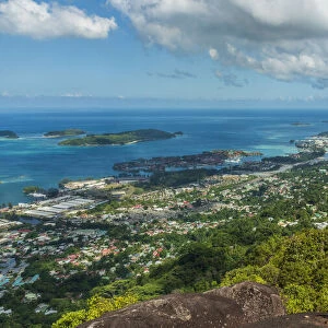 africa, Seychelles, Mahe. The view point overlooking Victoria from the hiking trail of the Trois Freres