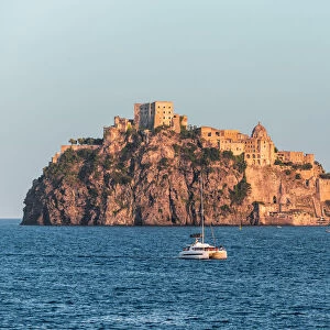 Aragonese Castle at sunset, Ischia island, Gulf of Naples, Naples province, Campania
