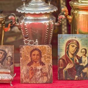 Armenia, Yerevan, Vernissage Market, samovars and Orthodox religious icons
