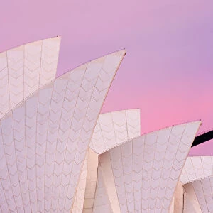 Australia, New South Wales, Sydney, Sydney Opera House, Close-up of Opera House at dawn