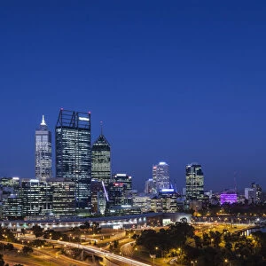 Australia, Western Australia, Perth, city skyline from Kings Park, dusk