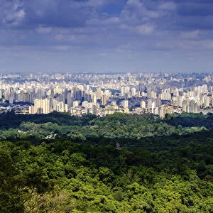 Brazil, view of Sao Paulo city skyline from the forest of the Serra da Cantareira
