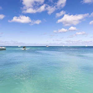 Caribbean, Aruba, Arashi Beach, View from the Pellican Jetty at Palm Beach