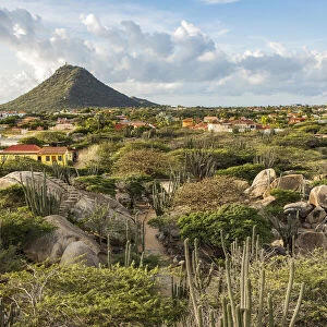 Caribbean, Aruba, Casibari, View of Paradera and of Hooiberg mountain from Casibari rock
